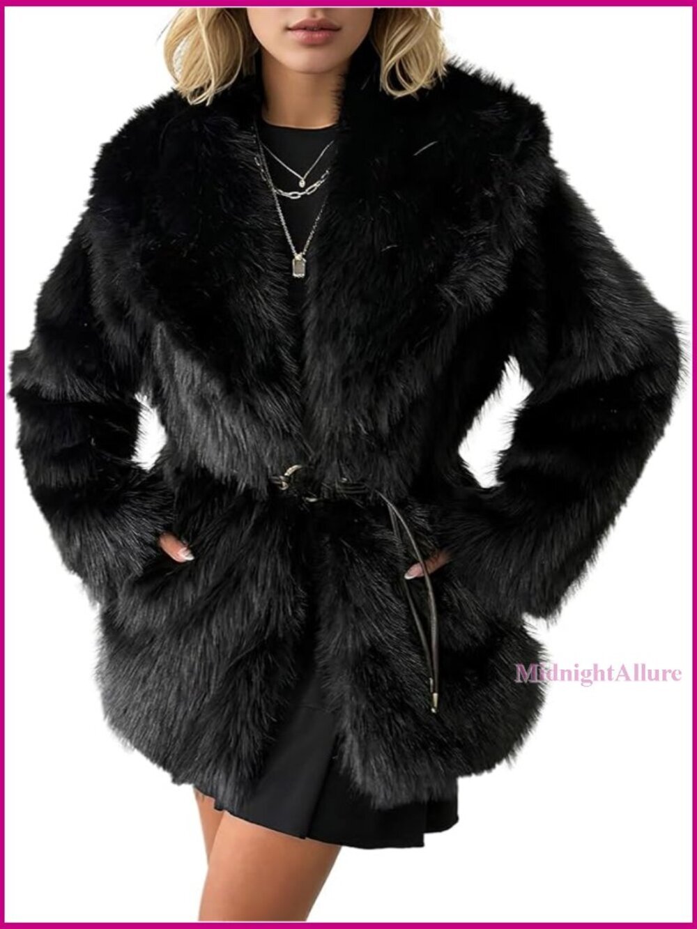 Women's Mid-Length Faux Fur Coat Winter Warm Fuzzy Jacket Fluffy Parka